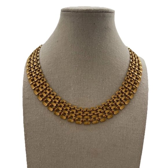 Vintage Napier Gold Plated Woven Chain Collar Necklace 16 in Fold Clasp 80s 90s - Picture 4 of 14